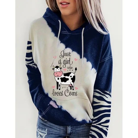 Sudadera Con Capucha Y Cuello Redondo Con Estampado De Vaca