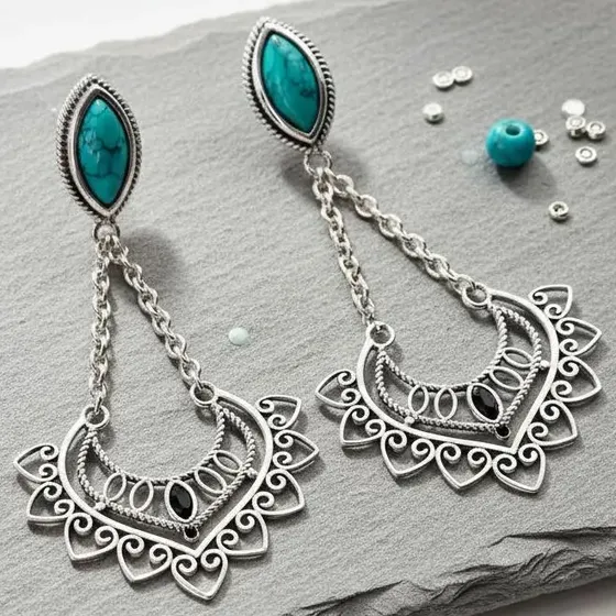Brinco Índia Prata 925 Turquesa — foto 2