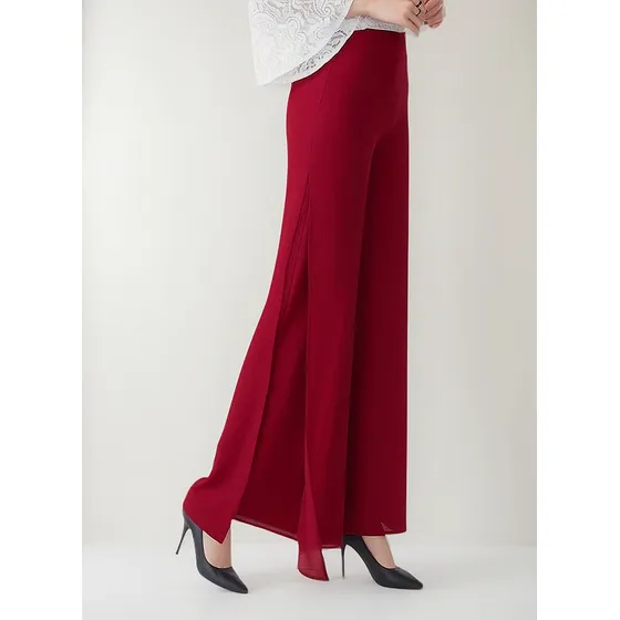 Pantalón Palazzo De Fiesta Gasa Talles Grandes C/tajo Bordo