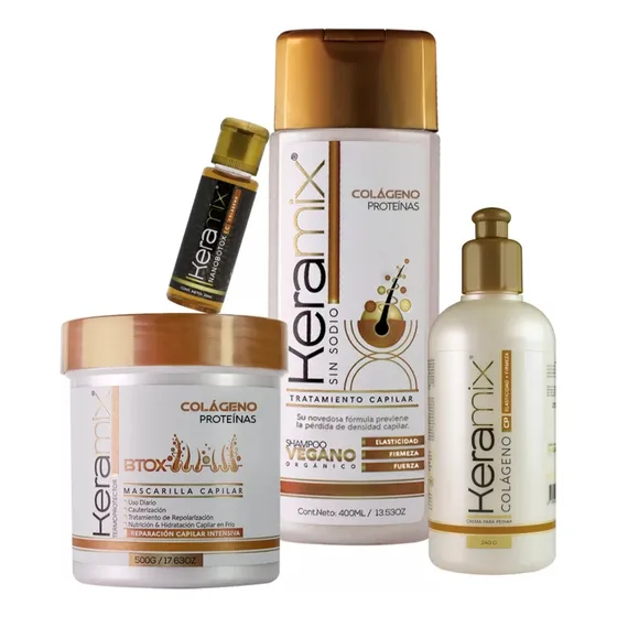 Combo Keramix Shampoo/ Mascarilla / Crema  Peinar Y Ampolla