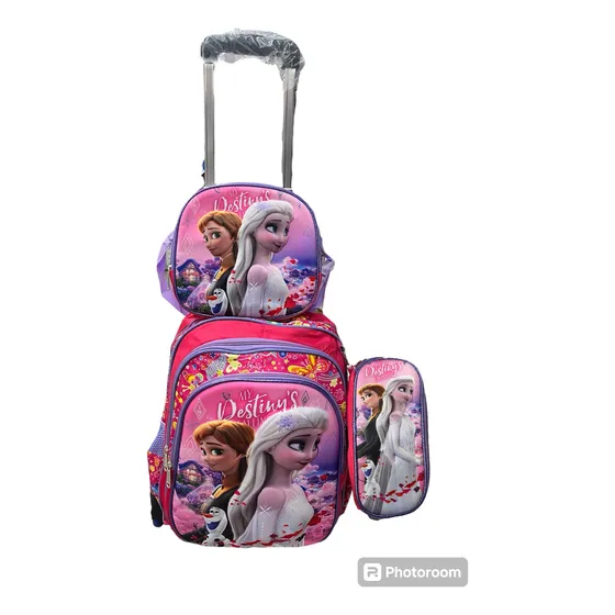 Morral 3d Con Ruedas Frozen Lonchera Y Cartuchera