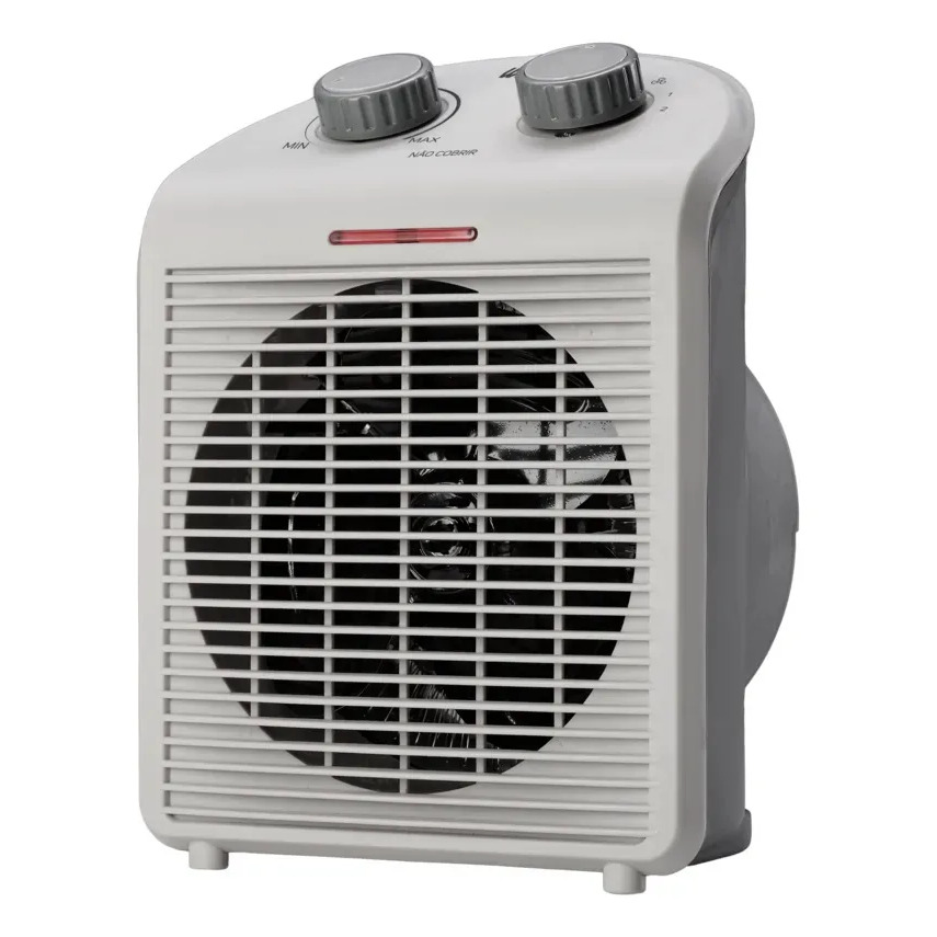 Aquecedor elétrico portátil WAP Air Heat na cor branca com grade frontal, botões de ajuste superior e luz indicadora de funcionamento