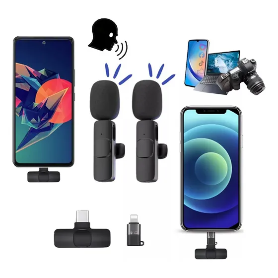 Microfone Lapela Duplo Celular Sem Fio Tipo C Lightning