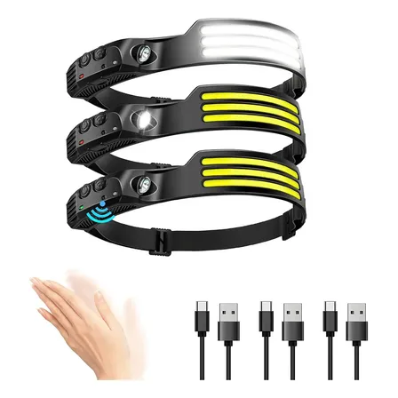 Kit 3 Lanterna De Cabeça Led Super Forte Resistente Água Preto