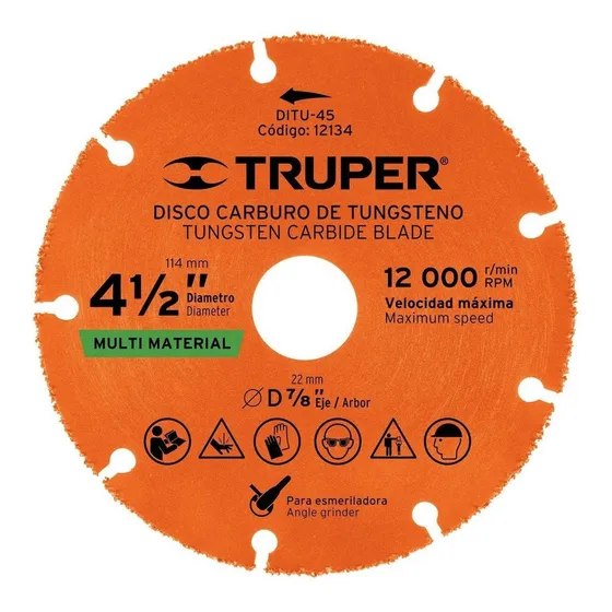 Disco 4-1/2 , Multimaterial De Carburo De Tungsteno, Truper