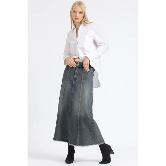 Falda Maxi, Vintage, Café Liola