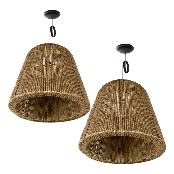 Lámpara Colgante Cónicas Combo X2 Hilo/yute/kraft 40x30cm Estructura Yute