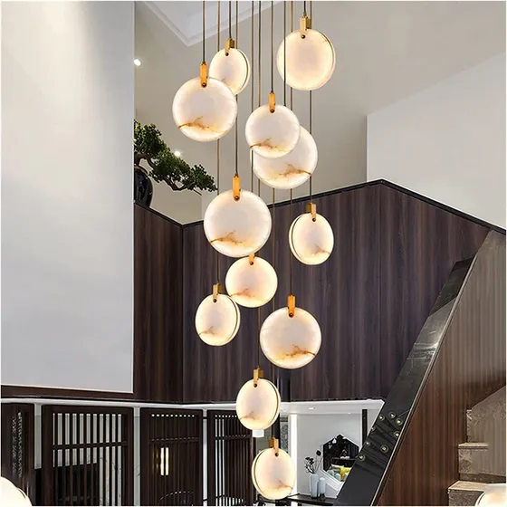 Lampara Led Escalera Moderna Larga Villa Lujo Colgante Sala