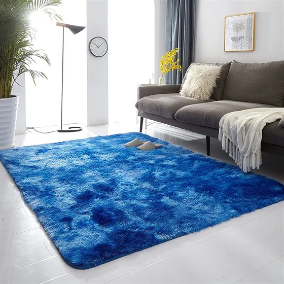 Cubre-piso Azul Jaspeado Peludo 150x200, Cálido Extrasuave
