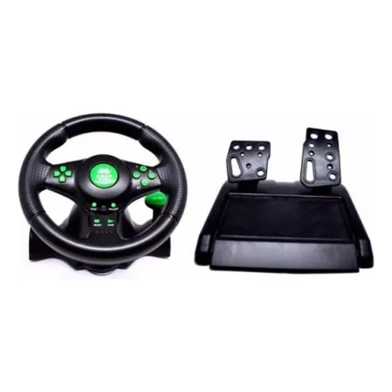 Volante Controle Xbox360 Ps3 Ps2 Pc Usb Verde Kp-5815a Knup Cor Preto