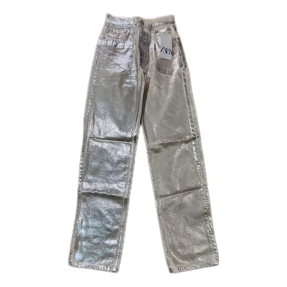 Jean Zara Boyfriend Tiro Medio Nuevo Sin Uso Plateado Plata