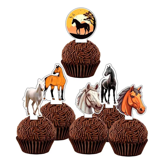 60 Tags Para Doces Docinho - Cavalos - Haste Fixa