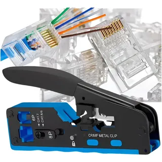 100 Rj45 Ez + Alicate Crimpar Cabo Rede Cat5/6/7 Vazado Kit