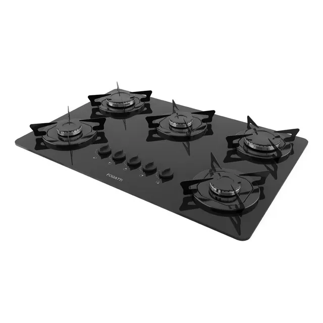 Cooktop Preto 5 Bocas Mesa Em Vidro Fogatti Esmaltado