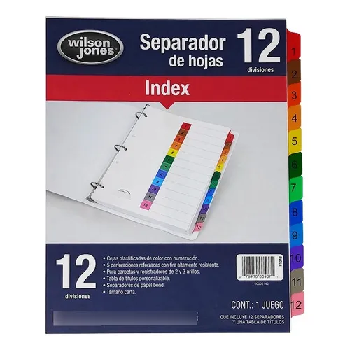 Separador Para Carpeta Wilson Jones 1 Al 12 C/no