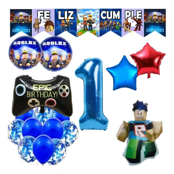 Set Deco Combo De Globos De Roblox + Numero + Banderin