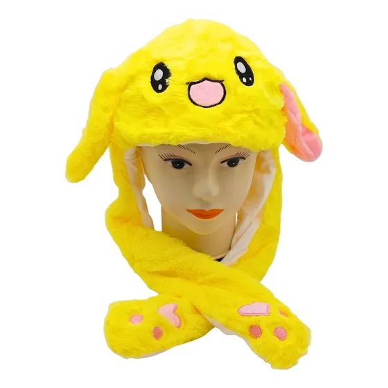 Gorro Infantil Mueve Orejas Conejo Amarillo Luces Led