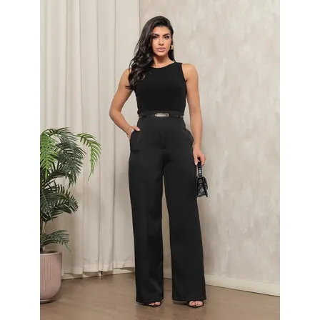 Calça Social Pantalona De Alfaiataria Com Cinto