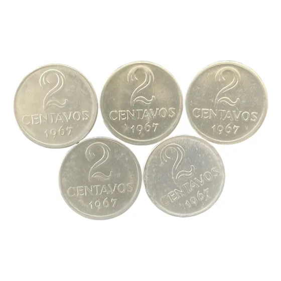 5 Moedas Do Brasil De 2 Centavos De 1967 Lote700