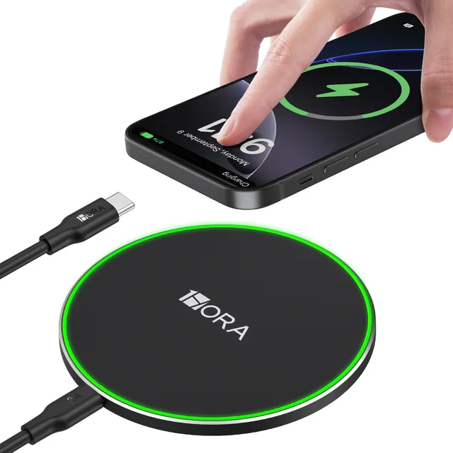 Cargador Inalámbrico Carga Rápida 15W 1Hora Compatible con iPhone 16 15 14 13 Pro 8 Plus Samsung Galaxy S25 S24 S23 Note 20 Xiaomi con 1M Cable