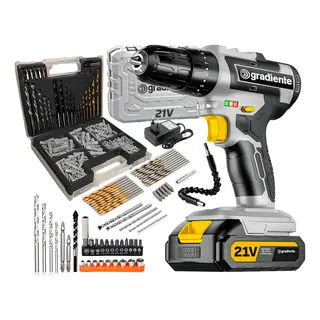 Parafusadeira Furadeira De Impacto Profissional 21v Gradiente Gpb21vw Com Kit Brocas E Buchas 300 Peças Parafusadeira Furadeira De Impacto Profissional 21v Gradiente Gpb21vw Com Kit Brocas E Buchas 300 Peças