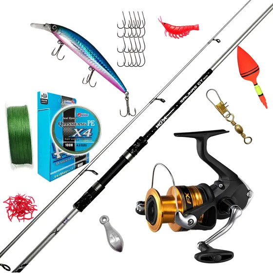 Combo Caña De Pescar Mgx Salinas 2.7m Shima Fx4000 Accesorio