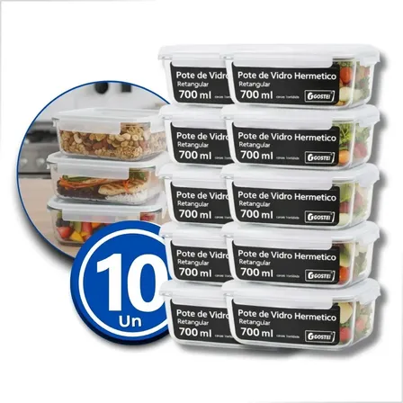 Kit 10 Potes De Vidro Hermetíco 700ml Marmita Forno Refratário Gostei! Transparente