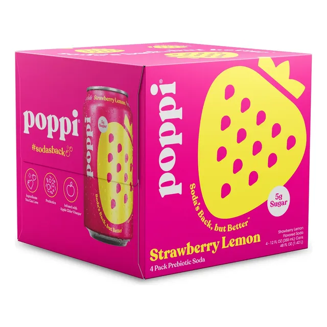 Poppi  Prebiotic Soda, 12 Oz, 4 Pack Cans