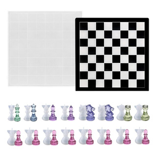 Juego De Moldes De Resina De Ajedrez, 1 Molde De Silicona Y Juego De Moldes De Resina De Ajedrez, 1 Molde De Silicona Y