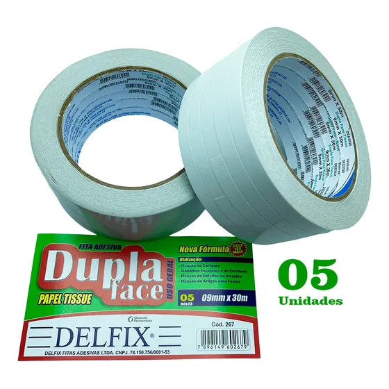 Fita Adesiva Dupla Face Delfix Transparente 9mm X 30m 5 Unidades