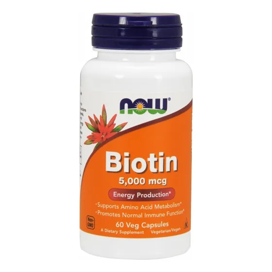 Suplemento De Biotina De Now Foods, 5 Mg (5000 Mcg), 60 Cáps