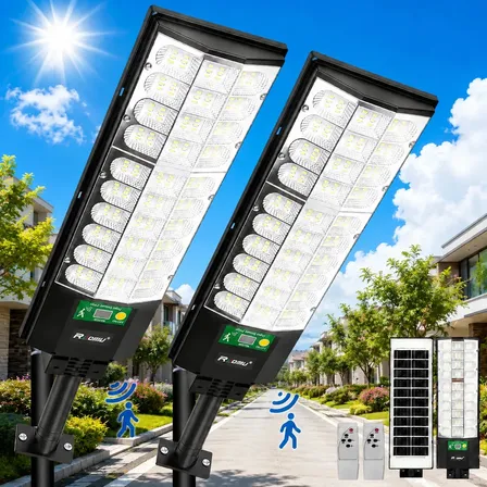 Kit 2 Luminaria Poste Solar Com Sensor Refletor Led 1000w