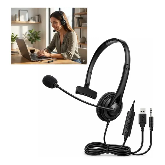 Fone Headset Call Center Telemarket Entrada Usb E Plug 3.5mm