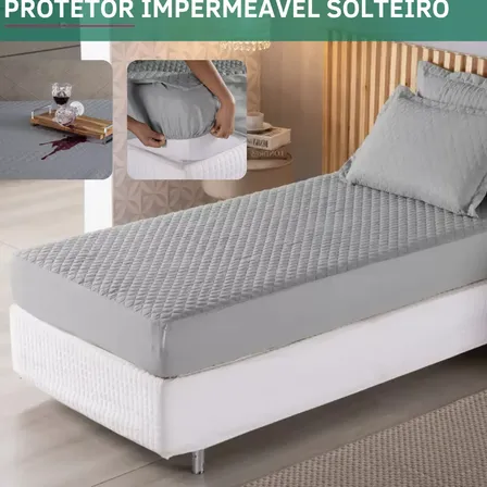 Capa Protetora Para Colchão Impermeável Matelado Solteiro Antiácaro Antialérgico Macio E Confortável Cinza