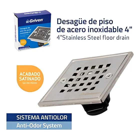 Desague Para Piso 4pLG De Acero Inoxidable. Griven