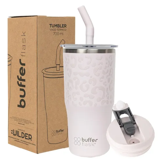 Mug Vaso Termo Agua Cafe 700ml Buffer Acero Inox + Tapas - Pinky Leopard