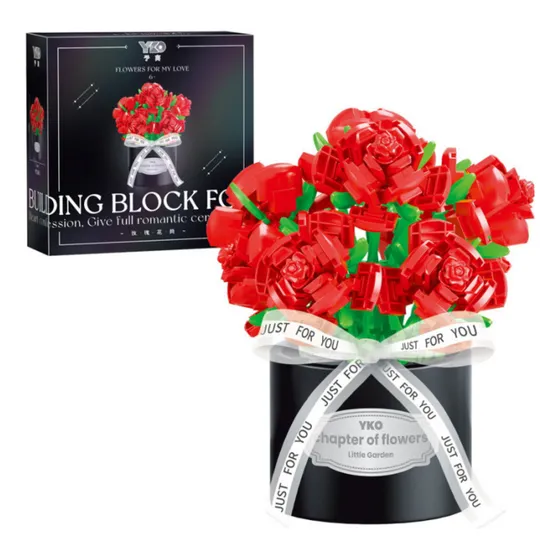 Rosas Flores Bloques Armables Construcción Botanical Bouquet 1 Rojo