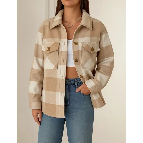 Sobrecamisa Abrigo Tartan Mujer Moda Tendencia Chaqueta Ropa
