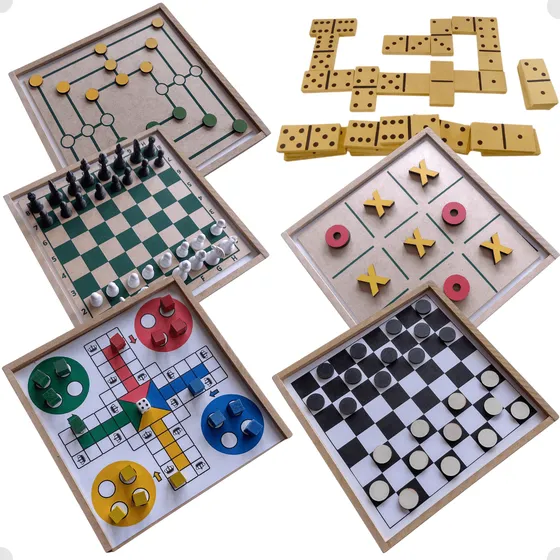 Jogos 6 Em 1 Xadrez Dama Ludo Trilha Jogo Da Velha Dominó