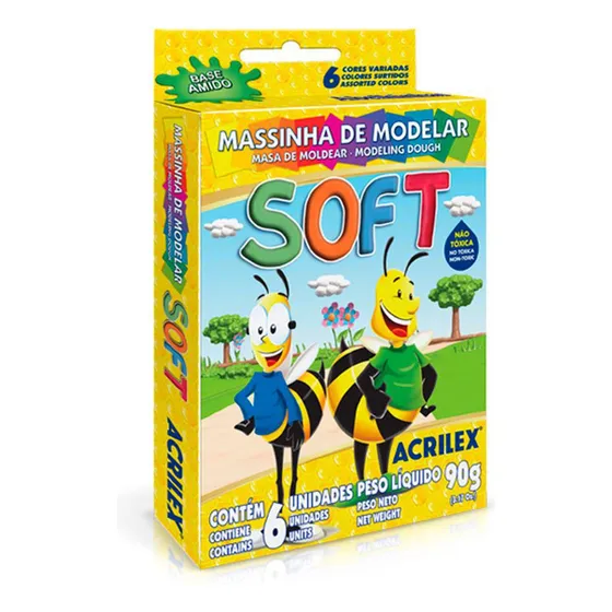 Massinha De Modelar Soft 90g 6 Cores - kit 12 Caixinhas Acrilex Atacado