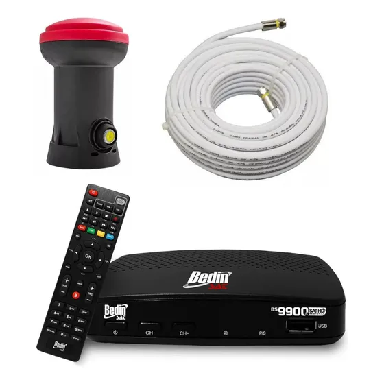 Receptor Bedin Bs9900s + Cabo Coaxial 15m + Lnb Simples