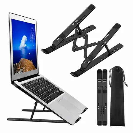 Base Suporte Para PC Notebook Alumínio Portátil Articulado Dobrável Tablet Laptop Mesa Hytalux Cor Preto