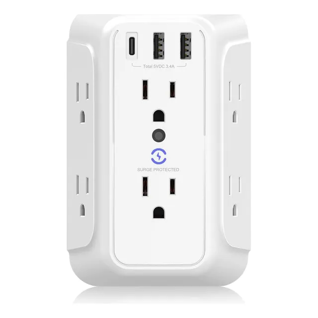 Protector Voltaje 110v Multiples Enchufes 3 Puertos Usb