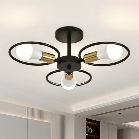 Luminária De Teto Plafon Sobrepor E27 Redondo Industrial 3 Em 1, Luminária Decorativa Moderna Para Sala Quarto Cozinha Corredor, Bivolt 127220v, Não Inclui Lâmpadas, Tieesa Preto Dourado
