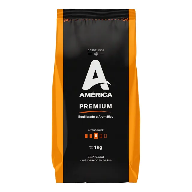 Café Torrado em Grãos Espresso América Premium Pacote 1kg
