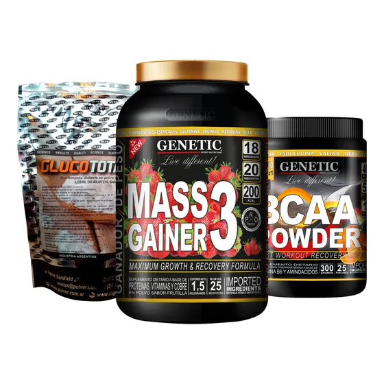 Aumento Muscular Mass Gainer Glucototal Bcaa Powder Genetic