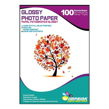 Papel Fotografico Glossy Brillante 115 Grs A4 100 Hojas