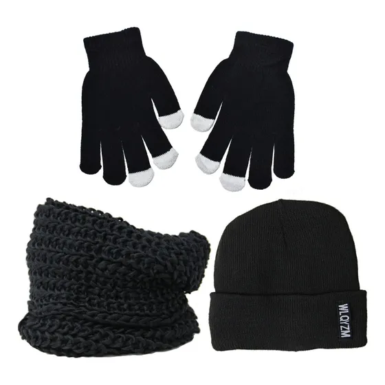 Kit Invierno Tresher Gorro + Cuello Rueda + Guantes Táctiles Negro Liso Único