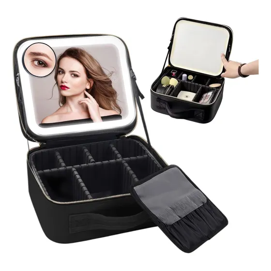 Bolso Maletín Organizador Maquillaje Espejo Y Luz Led