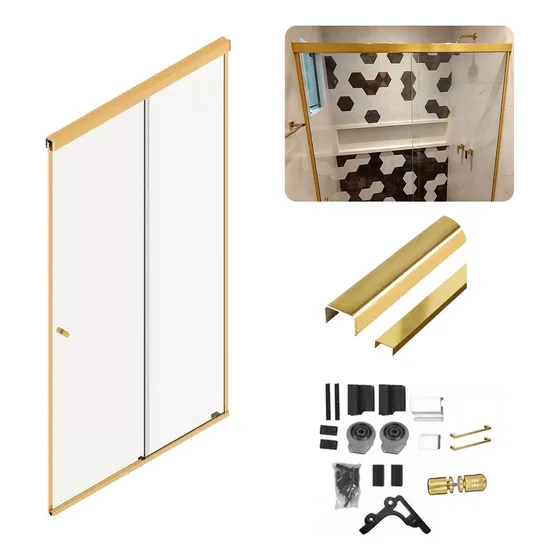 Kit Box Banheiro Alumínio Quadrado Gold Sem Vidro 1,90x2,00